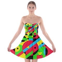 Colorful Geometrical Abstraction Strapless Dresses by Valentinaart