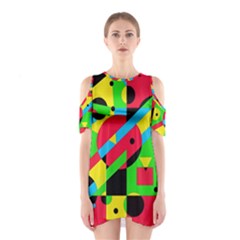 Colorful Geometrical Abstraction Cutout Shoulder Dress by Valentinaart