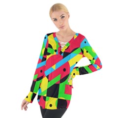 Colorful Geometrical Abstraction Women s Tie Up Tee by Valentinaart