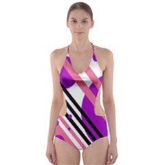 Purple Lines And Circles Cut-out One Piece Swimsuit by Valentinaart