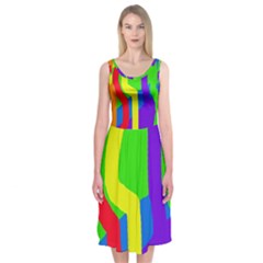 Rainbow Abstraction Midi Sleeveless Dress by Valentinaart