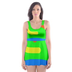 Rainbow Abstraction Skater Dress Swimsuit by Valentinaart