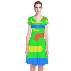 Rainbow Abstraction Short Sleeve Front Wrap Dress by Valentinaart