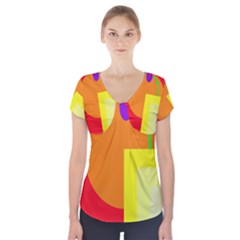 Colorful Abstraction Short Sleeve Front Detail Top by Valentinaart