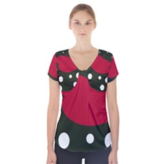 Red, Black And White Abstraction Short Sleeve Front Detail Top by Valentinaart