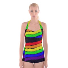 Rainbow Boyleg Halter Swimsuit 