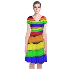 Rainbow Short Sleeve Front Wrap Dress