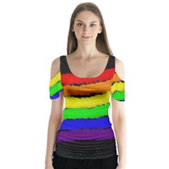 Rainbow Butterfly Sleeve Cutout Tee 