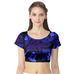 Deep Blue Abstraction Short Sleeve Crop Top (tight Fit) by Valentinaart