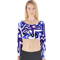 Deep Blue Abstraction Long Sleeve Crop Top by Valentinaart