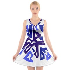 Deep Blue Abstraction V-neck Sleeveless Skater Dress by Valentinaart