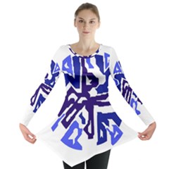 Deep Blue Abstraction Long Sleeve Tunic  by Valentinaart