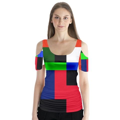 Colorful Abstraction Butterfly Sleeve Cutout Tee  by Valentinaart