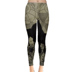 Wonderful Black Horses, With Floral Elements, Silhouette Leggings  by FantasyWorld7