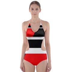 Red, White And Black Abstraction Cut-out One Piece Swimsuit by Valentinaart