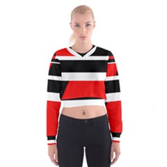 Red, White And Black Abstraction Women s Cropped Sweatshirt by Valentinaart