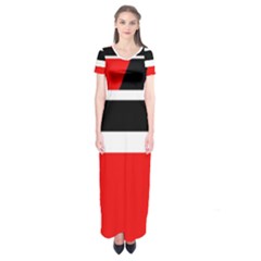 Red, White And Black Abstraction Short Sleeve Maxi Dress