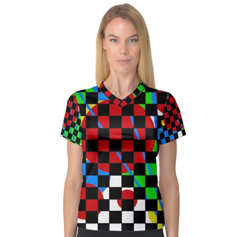 Colorful Abstraction Women s V-neck Sport Mesh Tee by Valentinaart