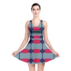 Red Blue Shapes Pattern                                                                                     Reversible Skater Dress by LalyLauraFLM