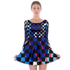 Blue Abstraction Long Sleeve Skater Dress by Valentinaart