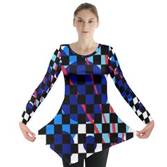 Blue Abstraction Long Sleeve Tunic  by Valentinaart