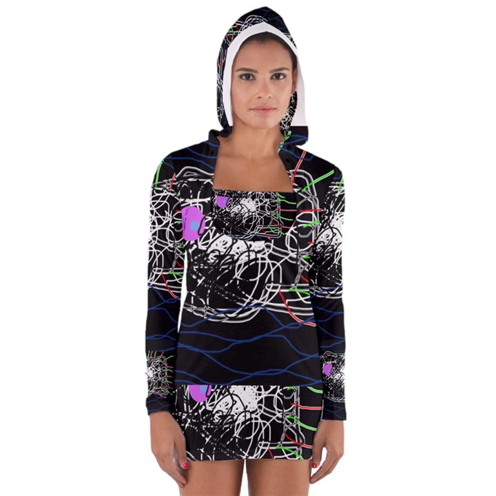 Neon fish Women s Long Sleeve Hooded T-shirt