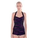 Purple and black Boyleg Halter Swimsuit  View1