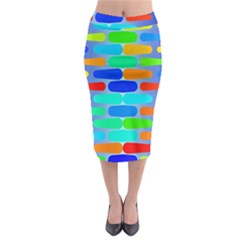 Colorful Shapes On A Blue Background                                                                                         Midi Pencil Skirt by LalyLauraFLM