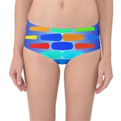 Colorful Shapes On A Blue Background                                                                                       Mid-waist Bikini Bottoms by LalyLauraFLM