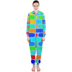 Colorful Shapes On A Blue Background                                                                                       Hooded Jumpsuit (ladies) by LalyLauraFLM