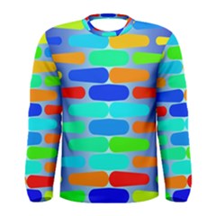 Colorful Shapes On A Blue Background                                                                                       Men Long Sleeve T-shirt by LalyLauraFLM