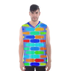 Colorful Shapes On A Blue Background                                                                                       Men s Basketball Tank Top by LalyLauraFLM