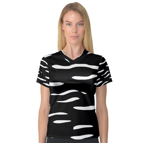 Black And White Women s V-neck Sport Mesh Tee by Valentinaart