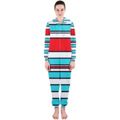 Blue, Red, And White Lines Hooded Jumpsuit (ladies)  by Valentinaart