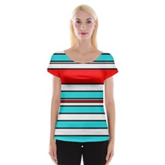 Blue, Red, And White Lines Women s Cap Sleeve Top by Valentinaart