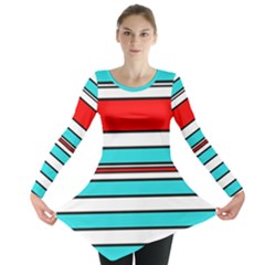 Blue, Red, And White Lines Long Sleeve Tunic  by Valentinaart