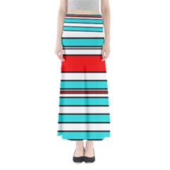 Blue, Red, And White Lines Maxi Skirts by Valentinaart