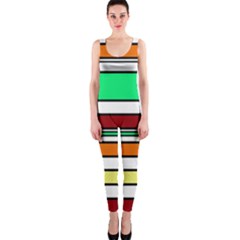 Green, Orange And Yellow Lines Onepiece Catsuit by Valentinaart