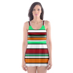 Green, Orange And Yellow Lines Skater Dress Swimsuit