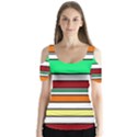 Green, orange and yellow lines Butterfly Sleeve Cutout Tee  View1