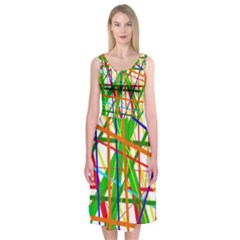 Colorful Lines Midi Sleeveless Dress by Valentinaart