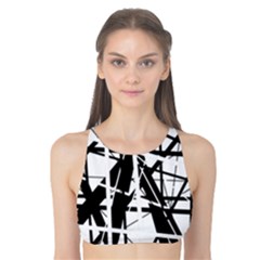 Black And White Abstract Design Tank Bikini Top by Valentinaart