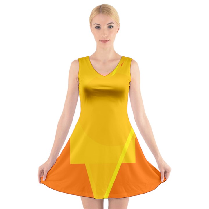 Orange abstract design V-Neck Sleeveless Skater Dress