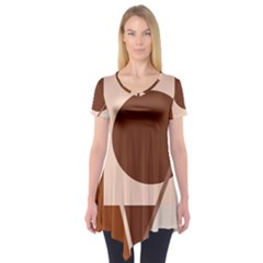 Brown Geometric Design Short Sleeve Tunic  by Valentinaart