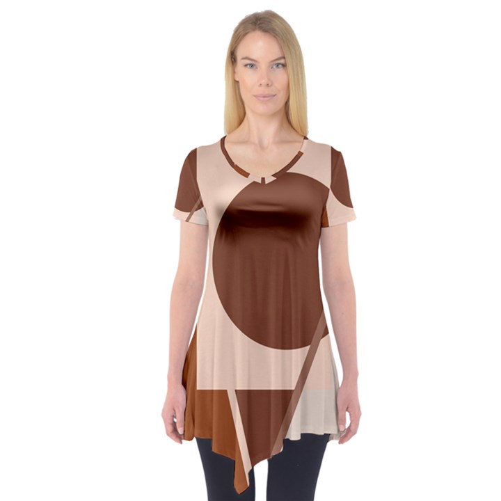 Brown geometric design Short Sleeve Tunic 