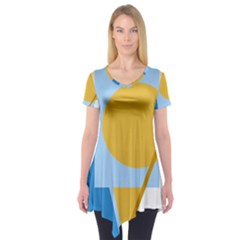 Blue And Yellow Abstract Design Short Sleeve Tunic  by Valentinaart