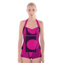 Decorative geometric design Boyleg Halter Swimsuit  View1