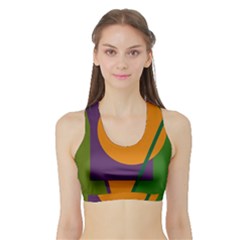 Green And Orange Geometric Design Sports Bra With Border by Valentinaart