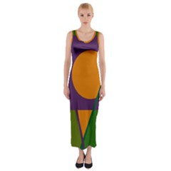 Green And Orange Geometric Design Fitted Maxi Dress by Valentinaart