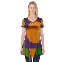 Green And Orange Geometric Design Short Sleeve Tunic  by Valentinaart